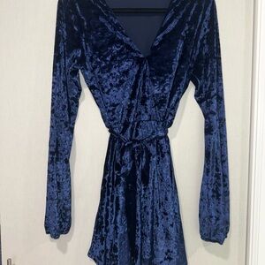 Lovers + Friends Navy Blue Velvet Long Sleeve Dress